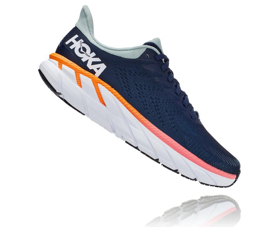 Hoka One One Koşu Ayakkabısı Kadın Lacivert/Beyaz - Clifton 7 - JP2043817